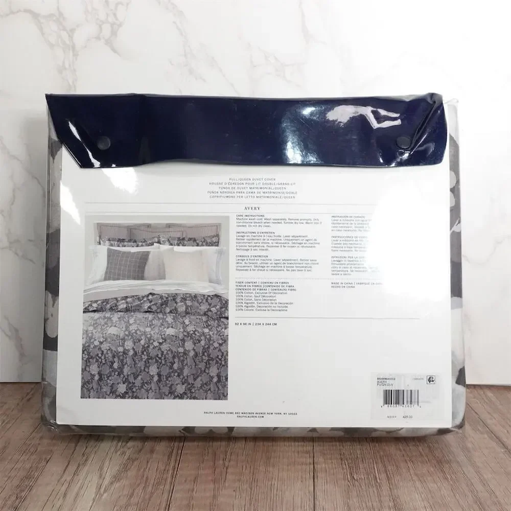New Ralph Lauren Avery Floral Duvet Cover Queen/Full Charcoal Gray Luxury $425